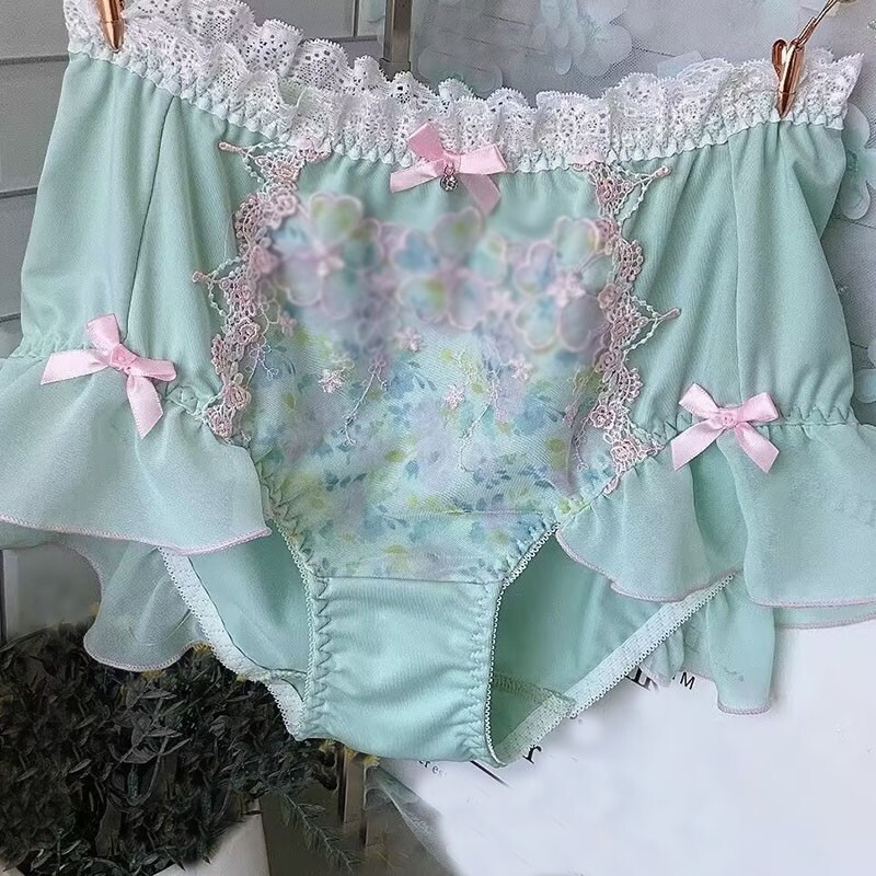 Lolita Sweet Womens Girls Bow Panties Briefs Floral Underwear Princess Knickers