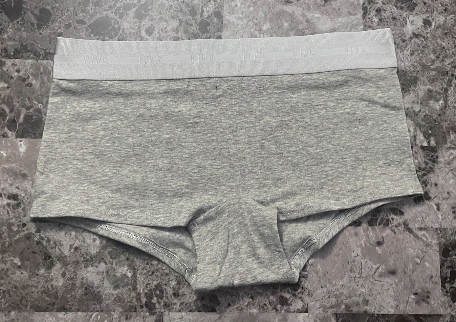 NWOT VICTORIA’S SECRET PINK GRAY THICK LOGO WAISTBAND SHORTIE BOYSHORT PANTIES