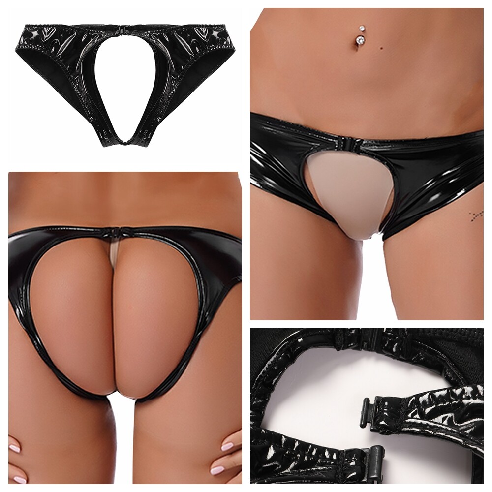 Womens Panties Underpants Briefs Crotchless Underwear Metallic Wet Look Bottoms