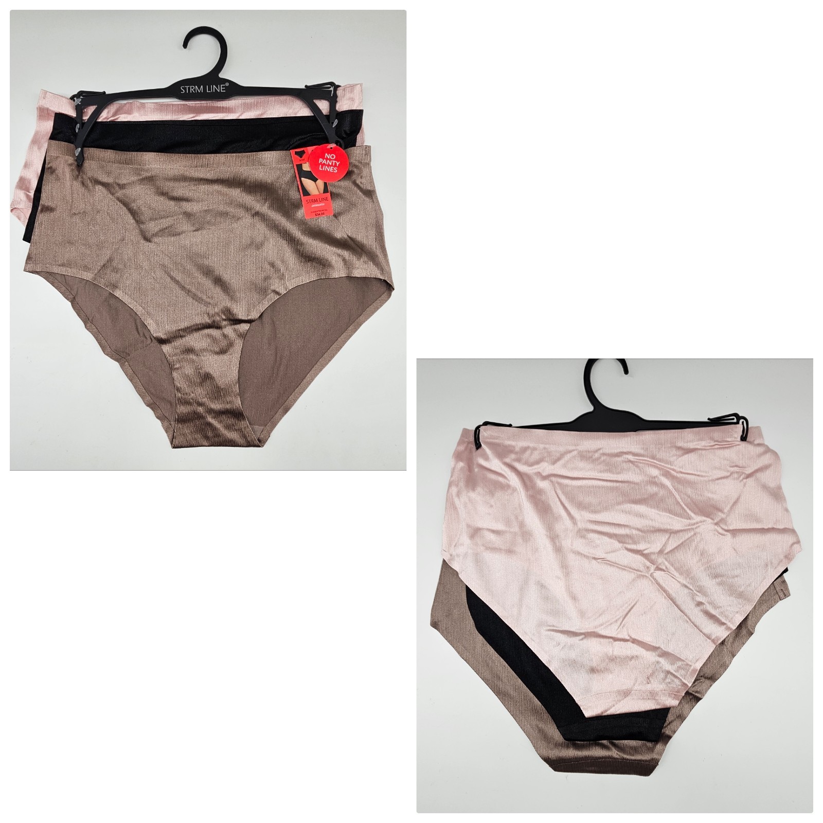 3 Pack STRM LINE Women’s Plus 1X 2X 3X No Lines Satin Briefs Pink Black Beige