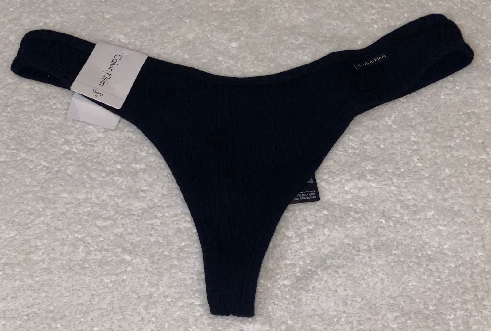 CALVIN KLEIN Ribbed Cotton Modal Black Thong Panty Underwear Womens S 5 M L XL 8