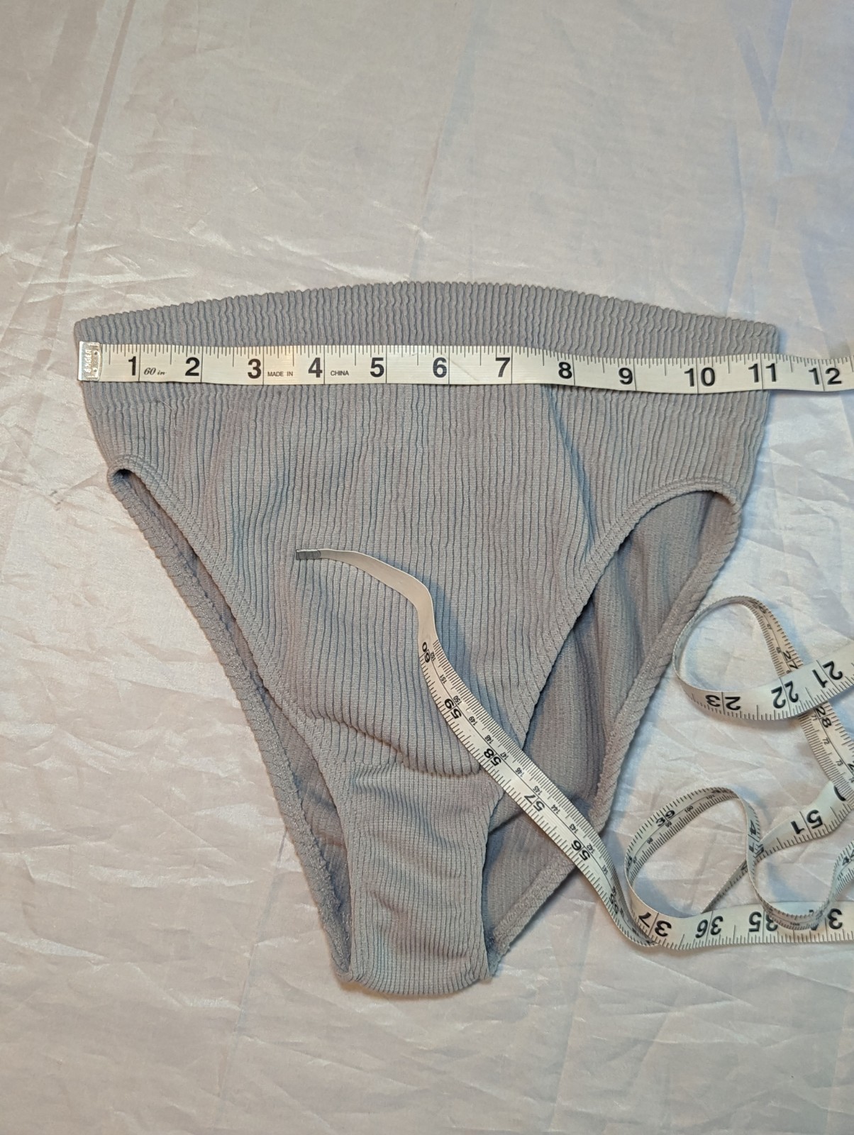 NWT AERIE High Cut Bikini Pantie Underwear Sz L Light Gray Ribbed