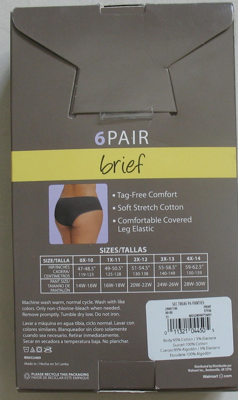 PKG OF 6 – SECRET TREASURES – SIZE 14W – 16W – COTTON STRETCH FULL FIGURE BRIEFS