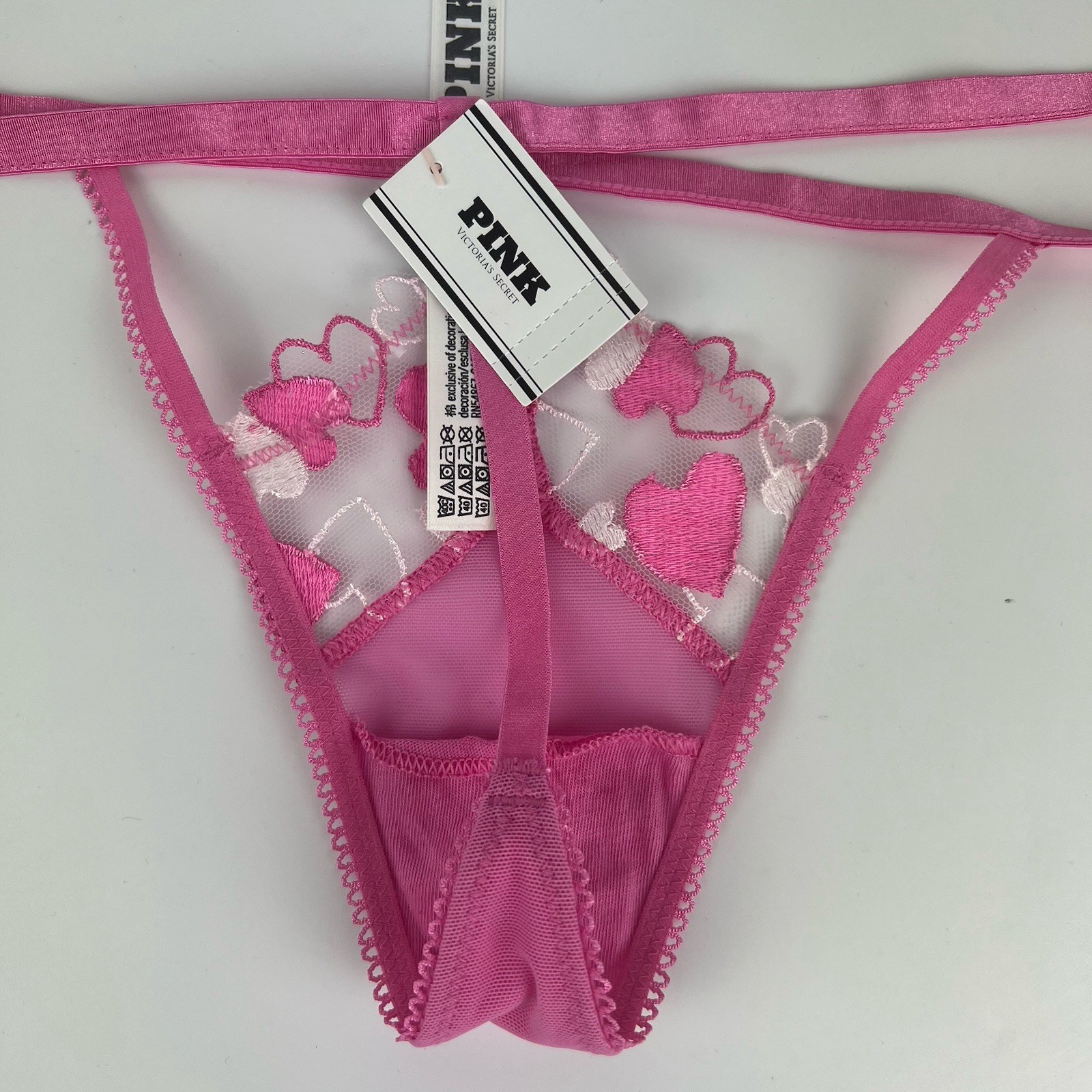 Victoria’s Secret PINK NWT Size S/P Pink Heart Embroider V String Panty