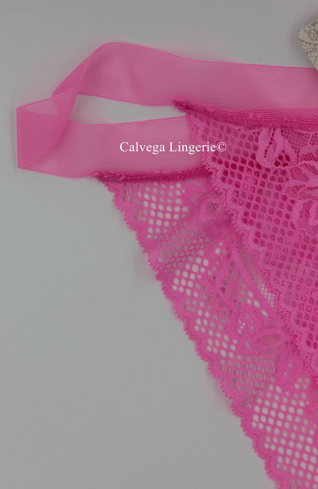 NWT Free People OB1894834 “Reya” Low Rise Fishnet / Lace String Tanga, Neon Pink