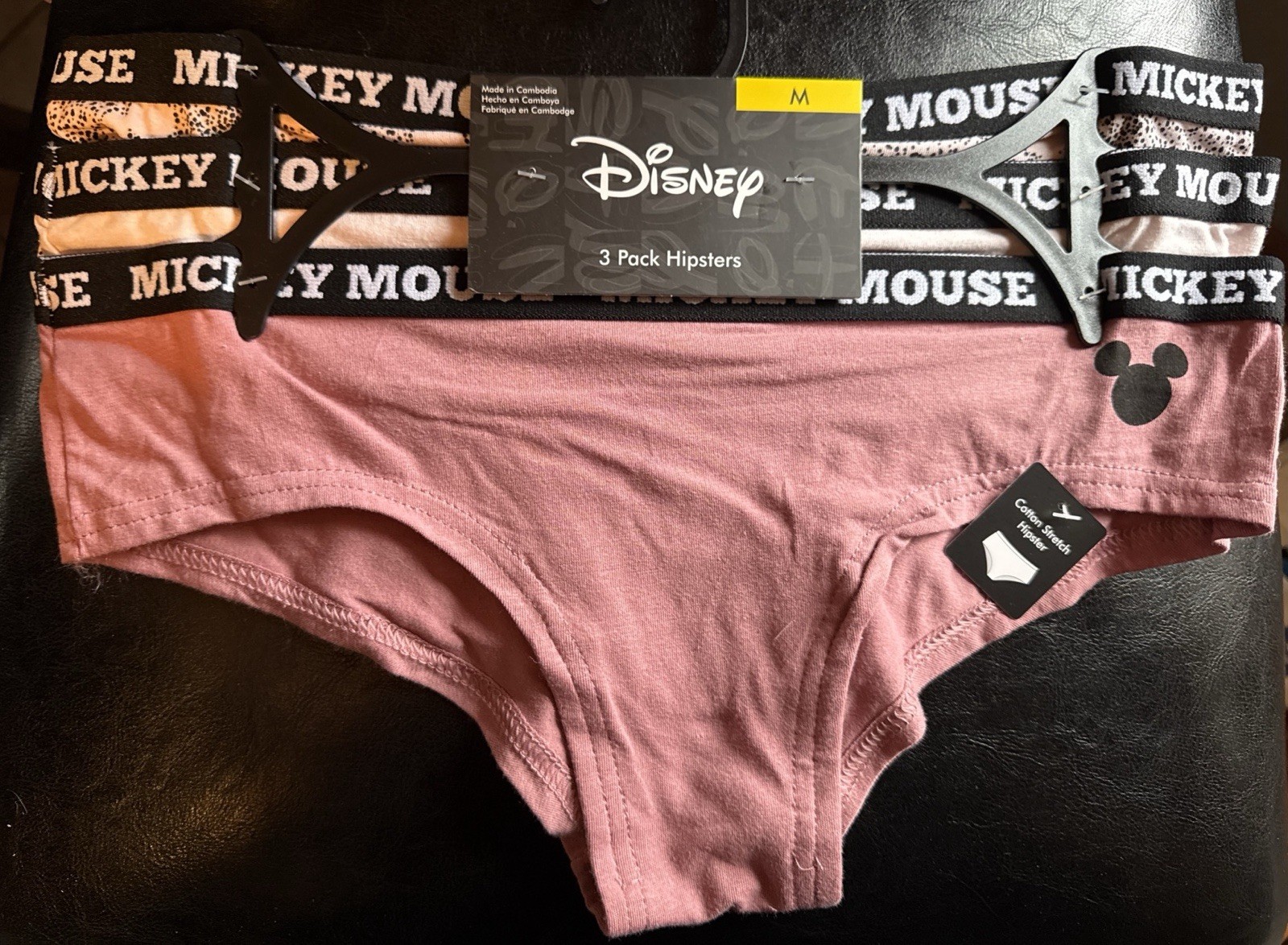 Disney Mickey Mouse 3 Pack Hipster Panties Cotton Stretch Underwear Size Medium