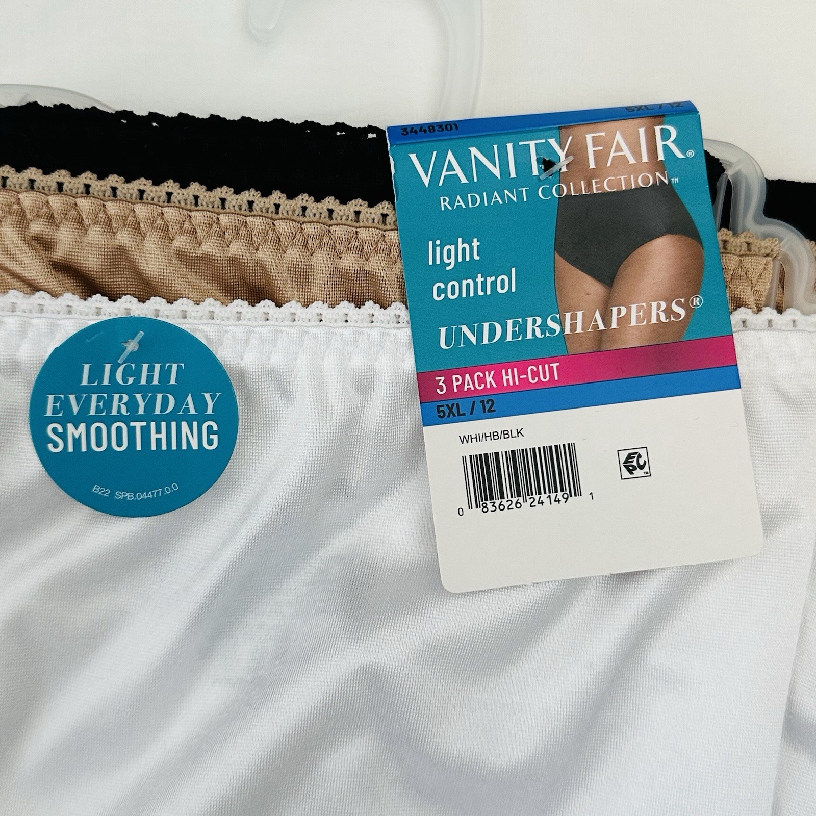 NWT 5XL 12 3 Pr Vanity Fair Hi Cut Panties Underwear Black Nude White Lt Control