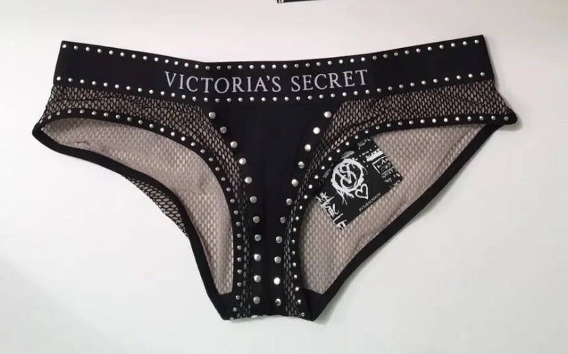 BALMAIN for Victoria’s Secret FASHION SHOW Blk Mesh Stud Rebel Hipster Panty L