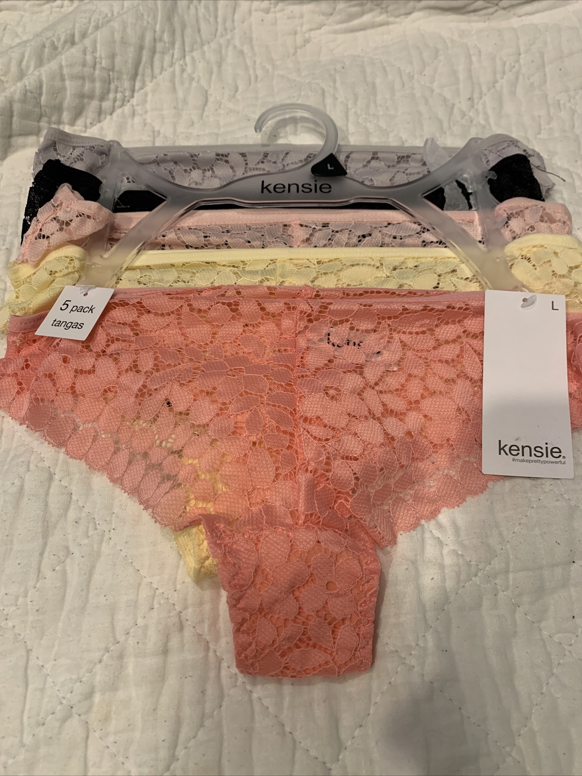 Kensie Lingerie Tangas Panties Underwear Pink Gray Yellow Large 5 Pack