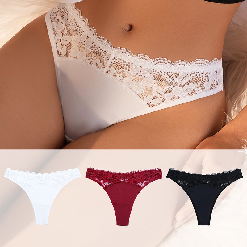 3 Pack Lot Sexy Womens Lace Panties Thongs Low Waist Bikinis Lingeries Underwear