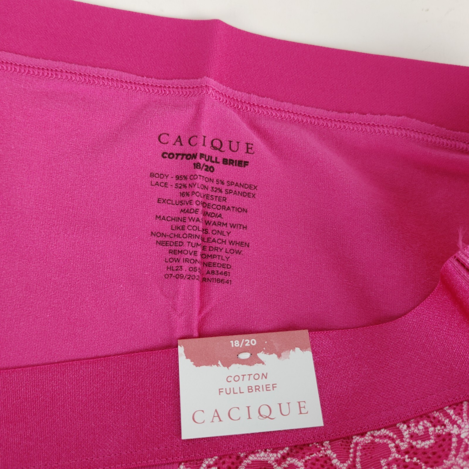 NWT LANE BRYANT CACIQUE PLUS COTTON FULL BRIEF 18/20 PANTY FUSHIA LACE HIPS