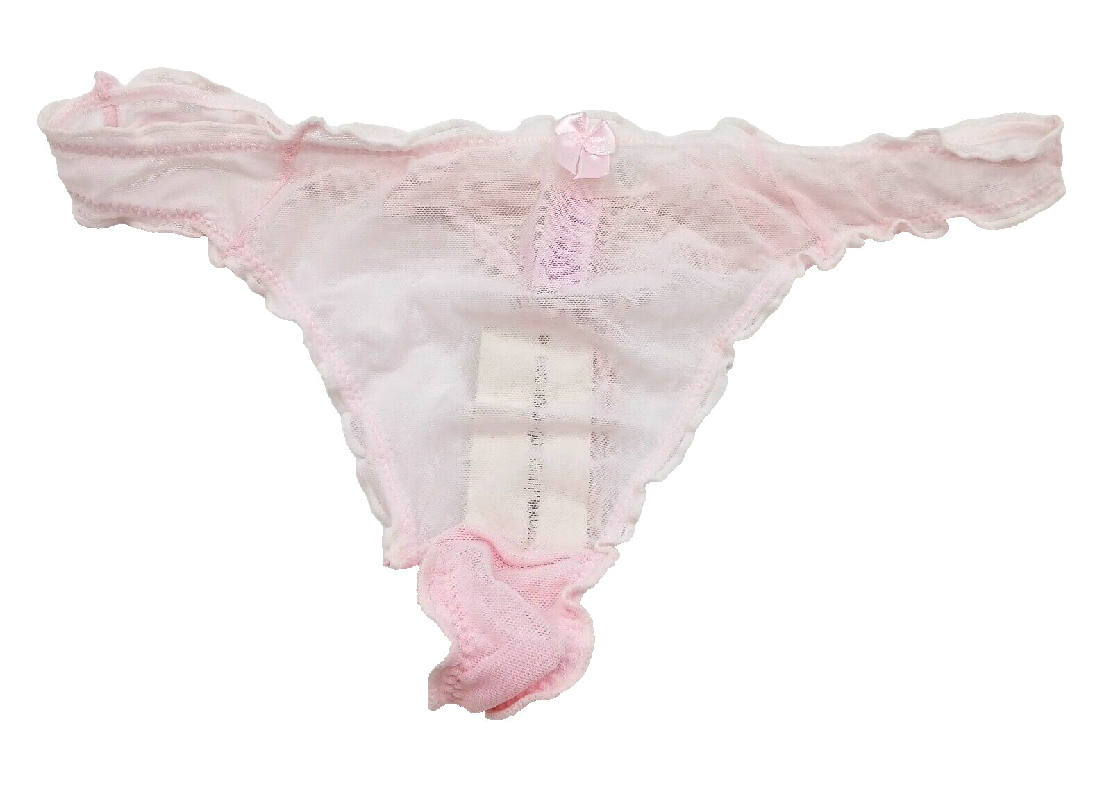 La Mariposa Thong Panty Women’s Large Light Pink Mesh Bow Front Ruffled Edges