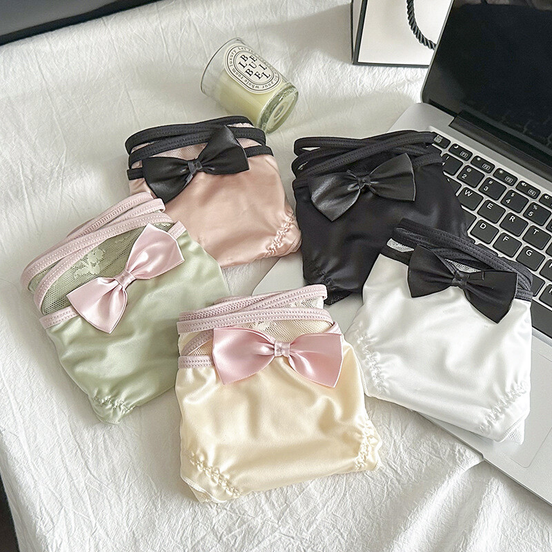 5 Pack Lot Sexy Womens Satin Panties Underwear Sheer Lace Bow Vintage Lingeries