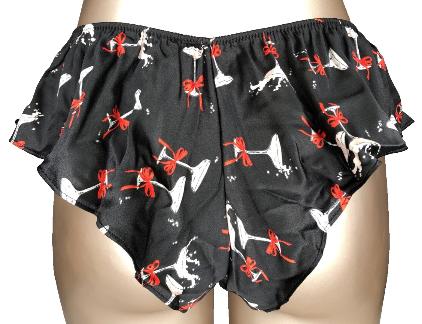 Victoria’s Secret Very Sexy NWT Flutter Cheeky Panty Large Black Cocktails Bows
