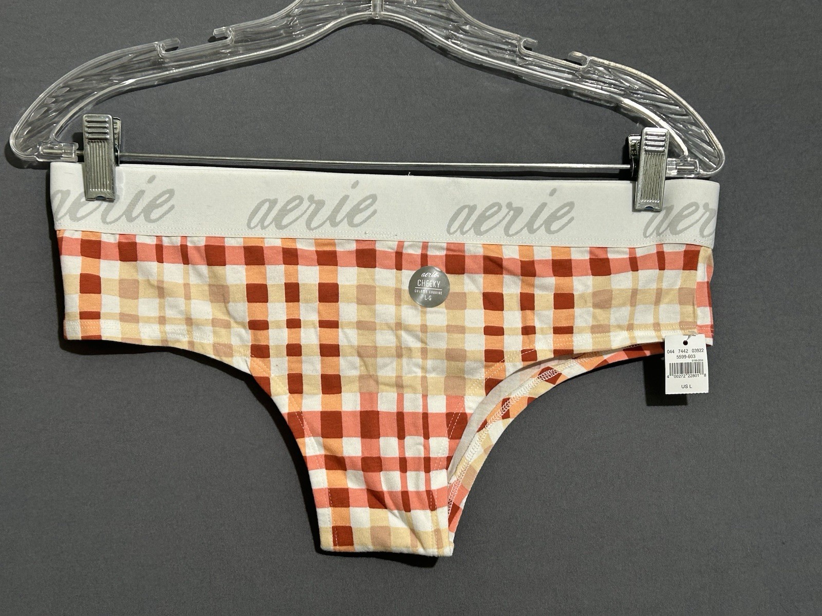 Aerie Cheeky Panty Size Large Pink Orange Red Gingham Pattern