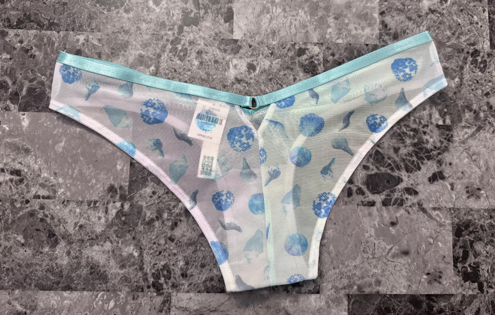 NWT VICTORIA’S SECRET PINK GREEN BLUE SEASHELL MESH V STYLE TANGA CHEEKY PANTIES