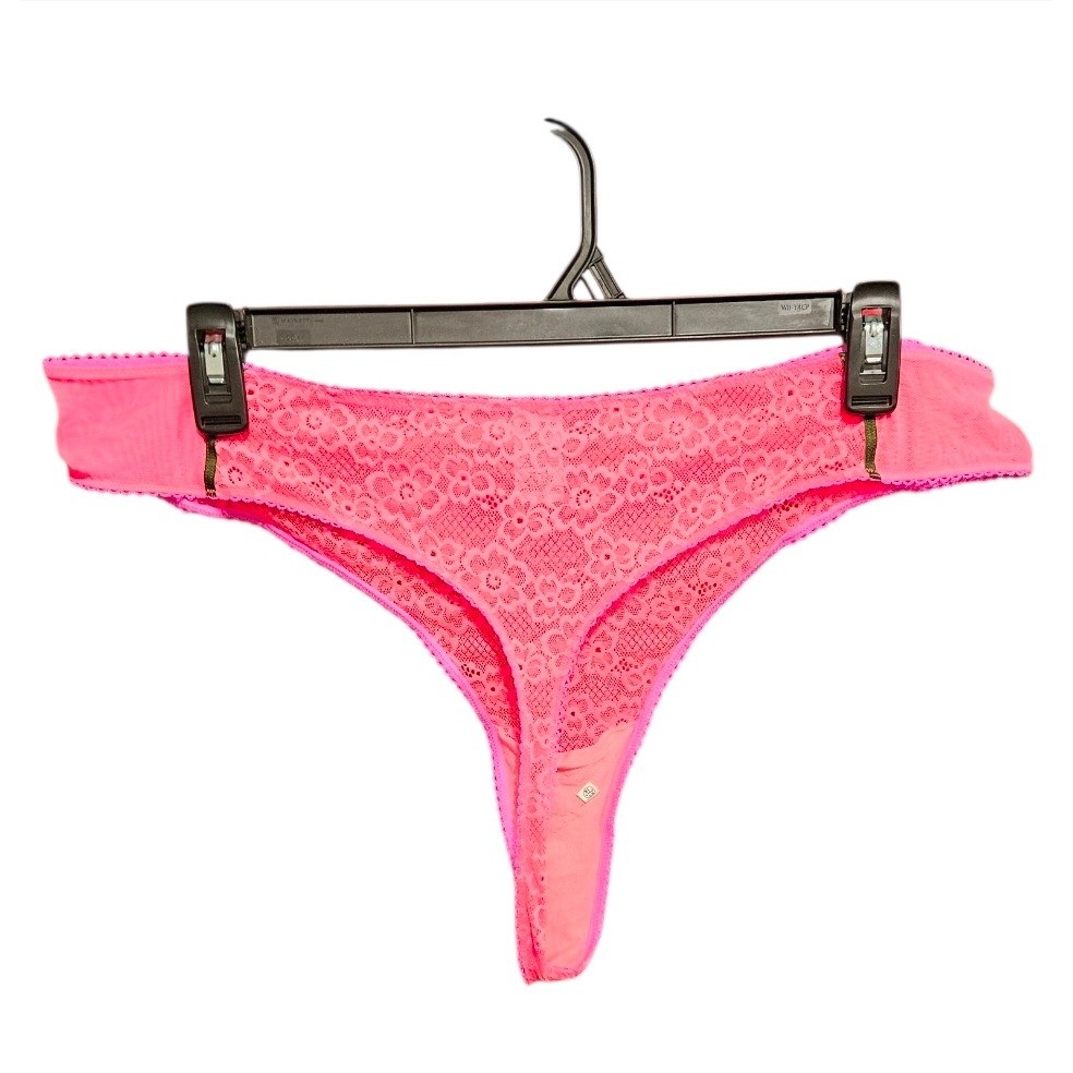 Parade Lace Thong Underwear Panties 2 Pack 2XL Black Neon Pink Floral Sheer Mesh