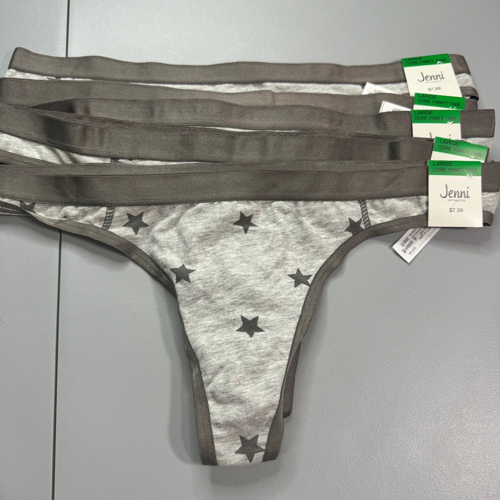 Jenni Womens Thong Panties Size Large Gray Stars 5 Pack Cotton New