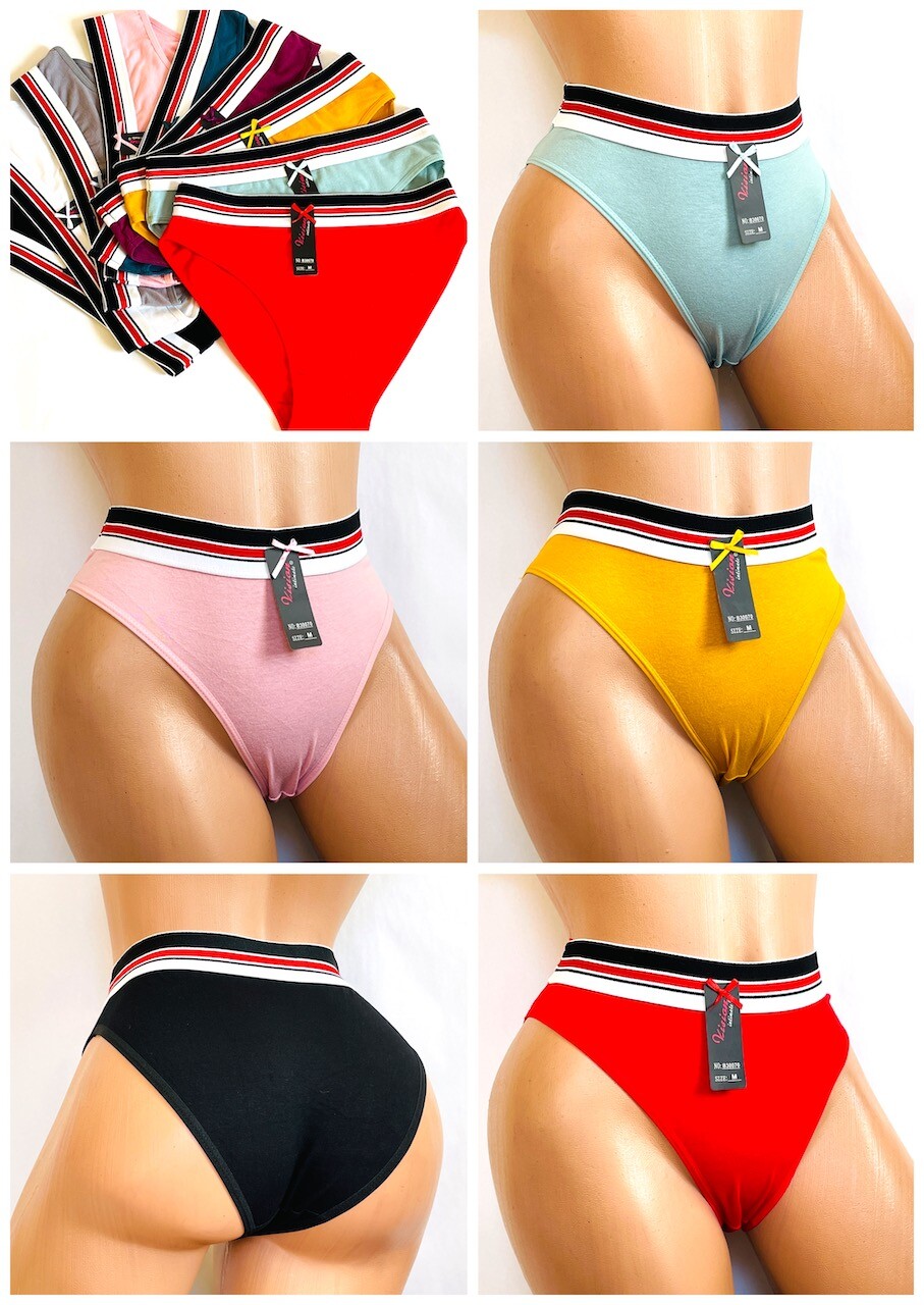 6-12 Women’s Bikini Sport High Cut Long Leg Panties Undies 95% COTTON 30105 S-XL