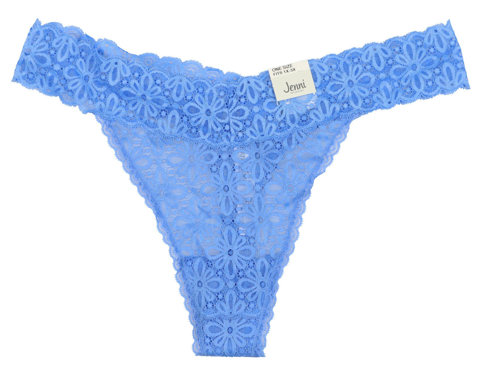 JENNI Flower Lace Thong Underwear Plus Size One Size Marina Blue Panty