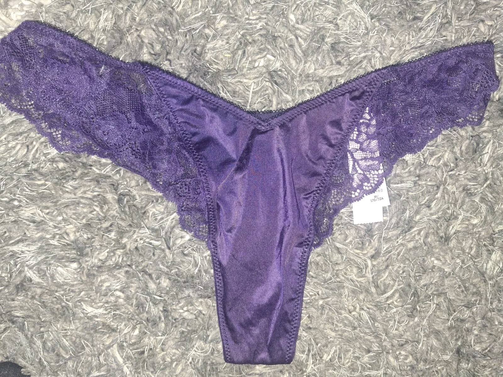 Vs Lace Trim Keyhole ring strappy High Leg thong Panty NEW Medium Deep Purple