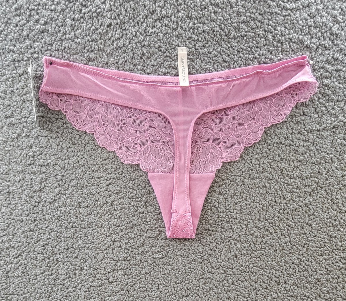 On Gossamer Luxe Semi-Sheer Lace Front Thong Women’s Large Pink Berry Pull On