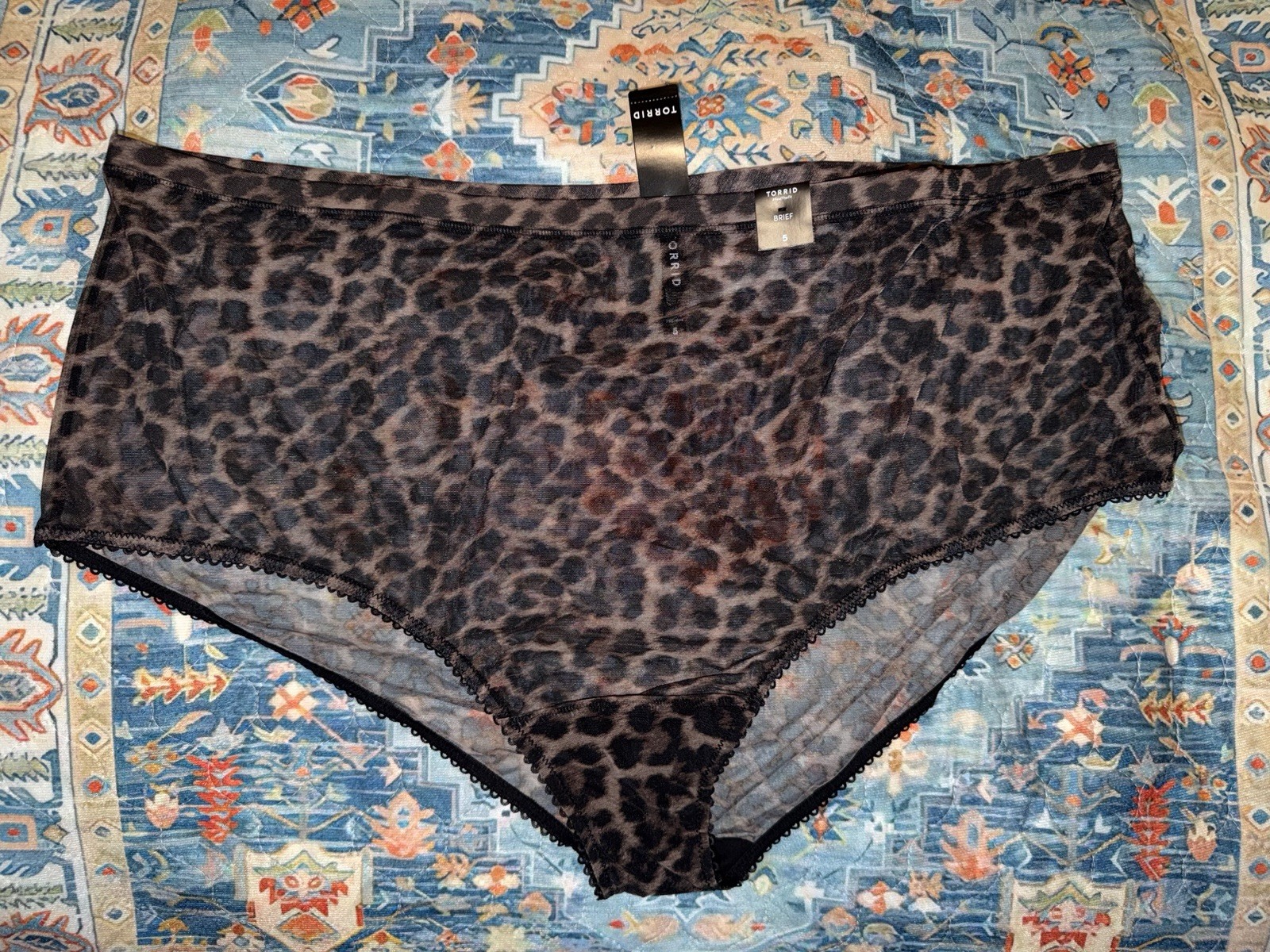 NWT Torrid On The Prowl Leopard Print Semi Sheer Mesh Mid Rise Brief Panties 5X