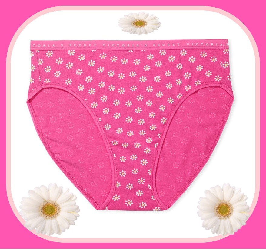 L Hot Pink Daisy Stretch Cotton Victorias Secret High-Leg Waist Brief Pantie