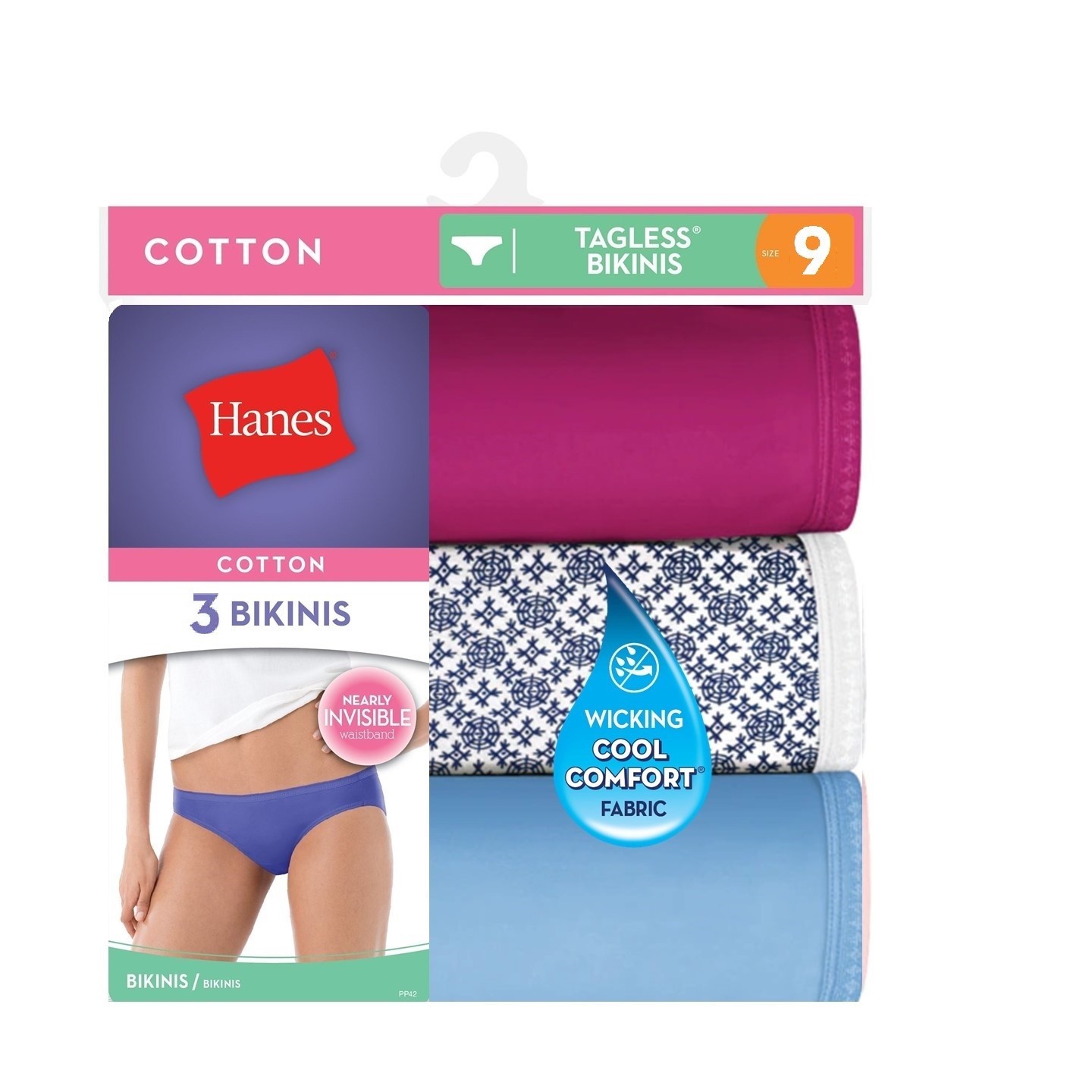 Womens Cotton Bikini Panties Assorted Color Hanes Comfort Tagless Bikinis 3-Pack