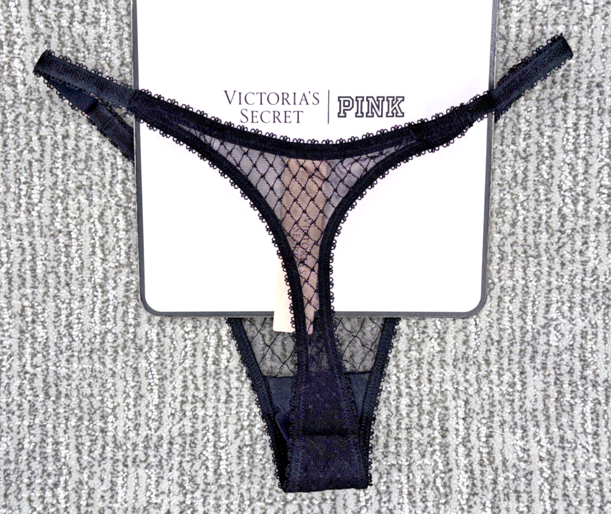 Victoria’s Secret Tease NWT Large Black Bow Embroider Adjustable Thong Panty