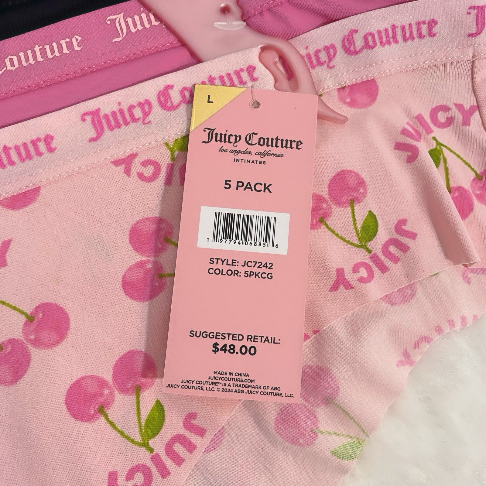 Juicy Couture Bikini Brief Pink, Black, White, Gray Logo 5 Panties Set Size L