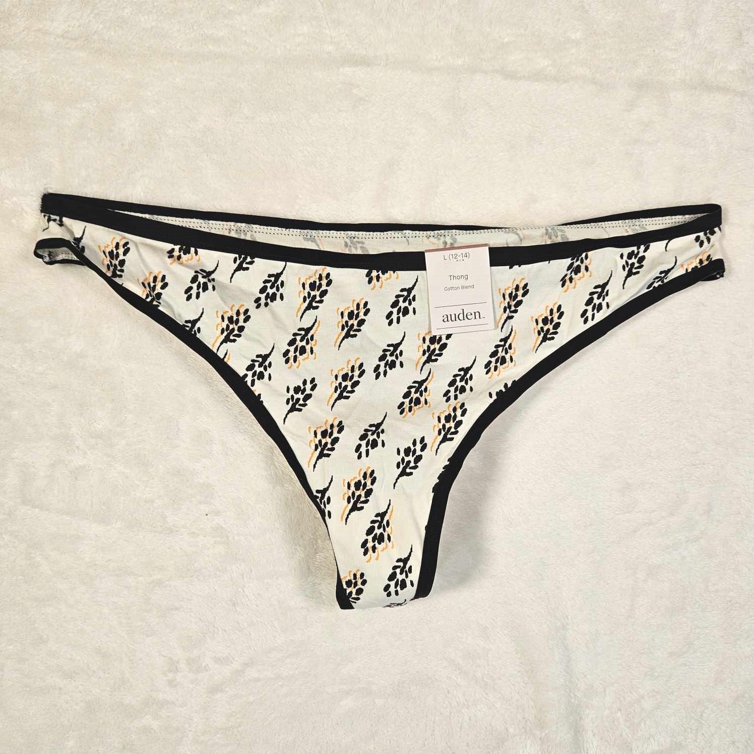 Auden 7pk Floral Print Cotton Thong Underwear Womens Large Stretch White/Black