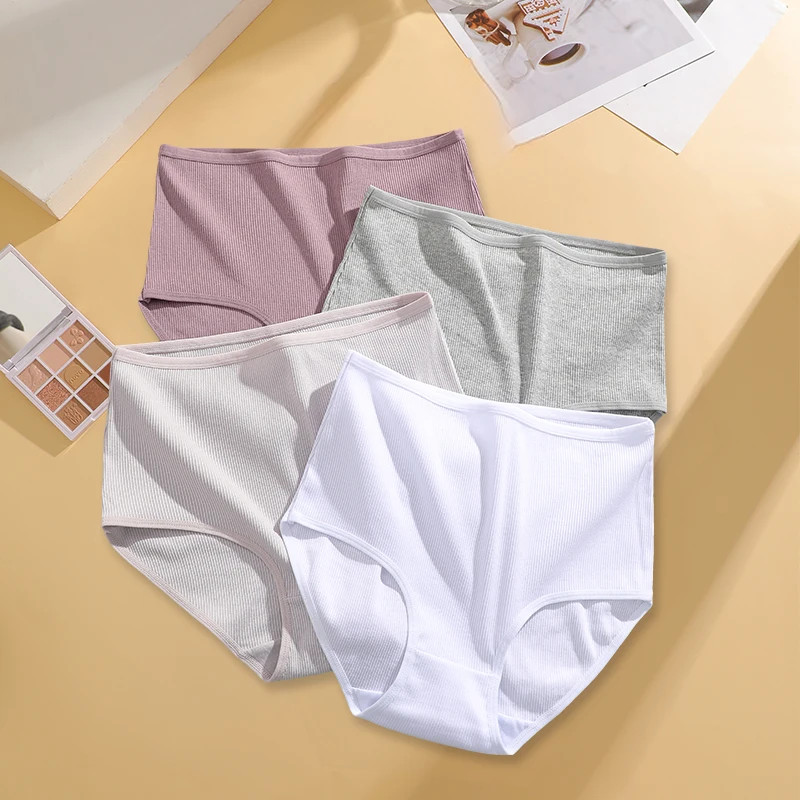 High Waist Cotton Panties Women’s Solid Seamless Soft Stretch Briefs 4 Pcs