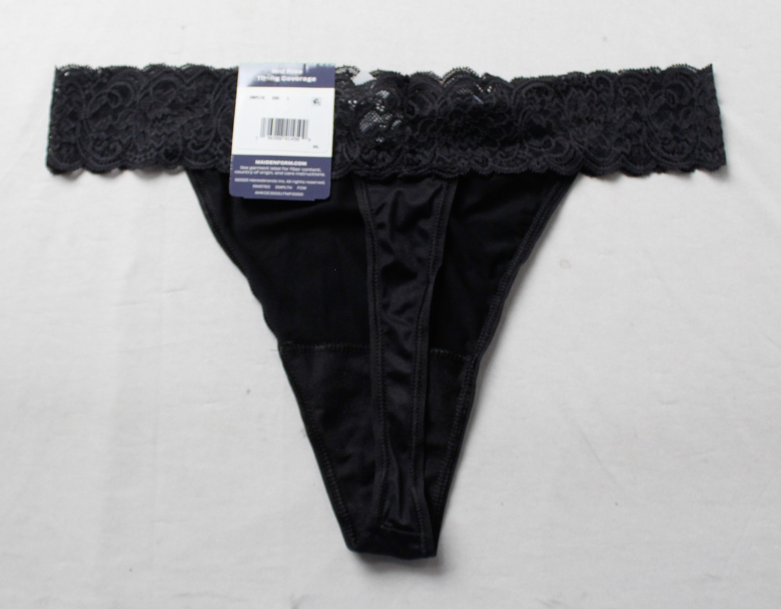Maidenform Women’s Microfiber Mid-Rise Lace Thong DH3 Black Large NWT