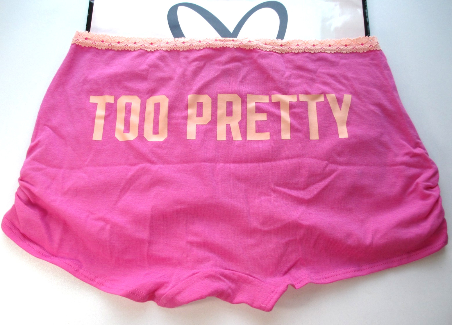 VICTORIA’S SECRET PINK Cotton Boyshort Panty S M L XL Pink NWT Lace Trim Ruched