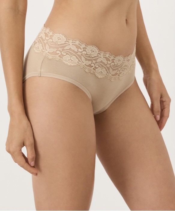 Pact Women’s Sesame Lace Brief Panties Stretch Mid Rise Solid Opaque