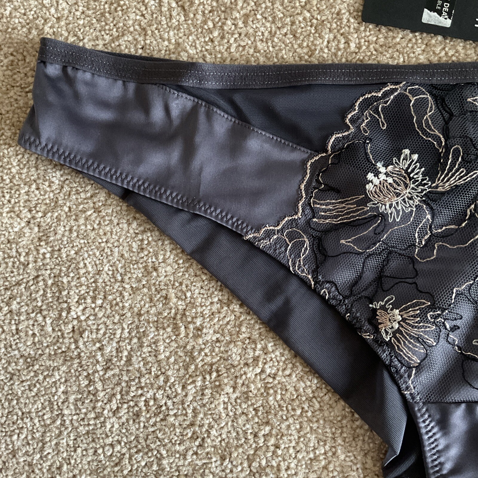 M&S Size 12 Autograph Allure Brazilian Knickers Luxury Swiss Embroidery Grey