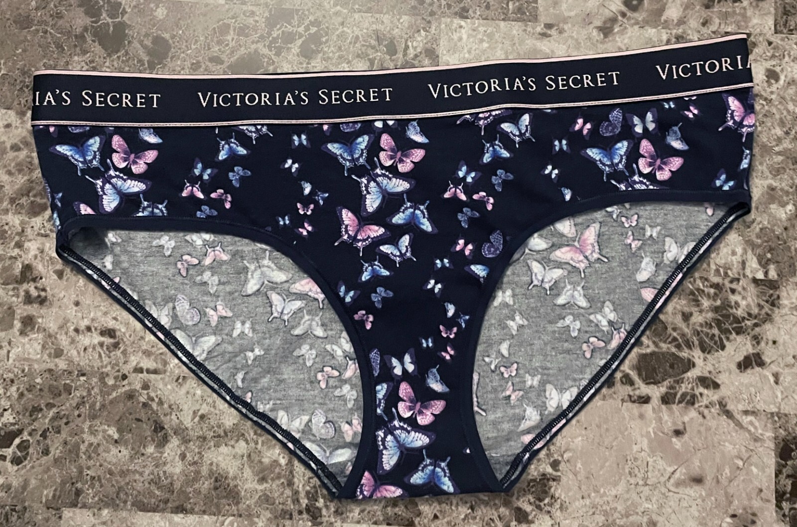 NWT VICTORIA’S SECRET BLUE PURPLE BUTTERFLY THICK SMOOTH BAND HIPHUGGER PANTIES
