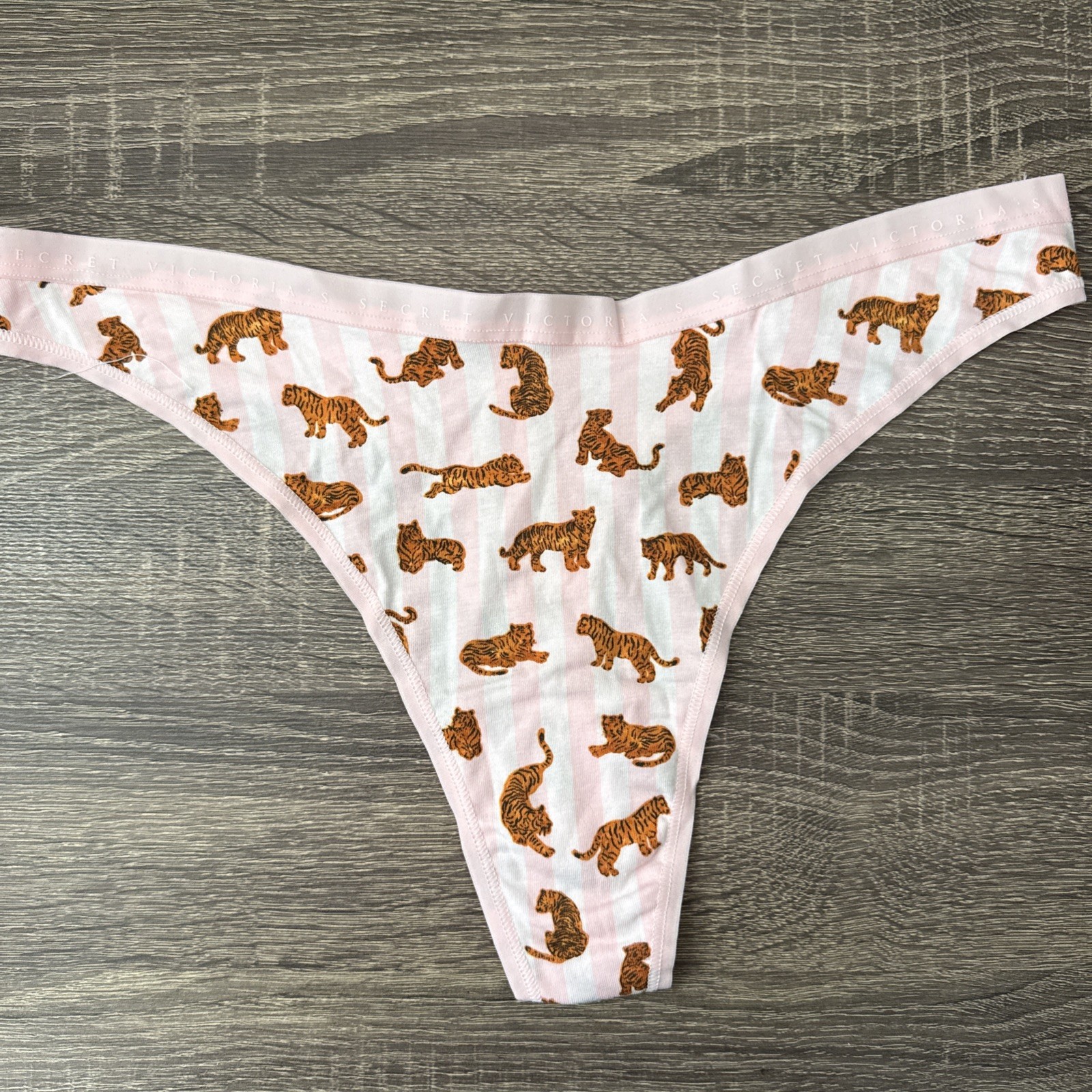 Victoria’s Secret Xl, Pink Striped Tigers, Cotton Thong Panties