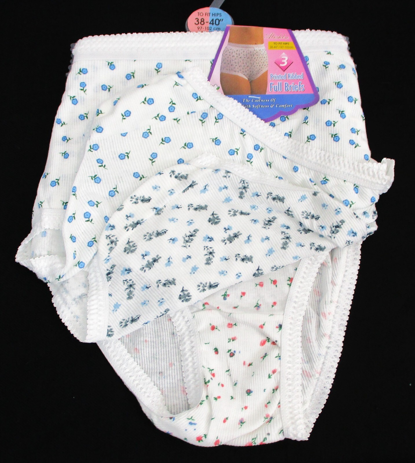 Ladies 3 Pack 100% Ribbed Cotton Full Briefs Sizes :38-40″,42-44″,46-48″,50-52″