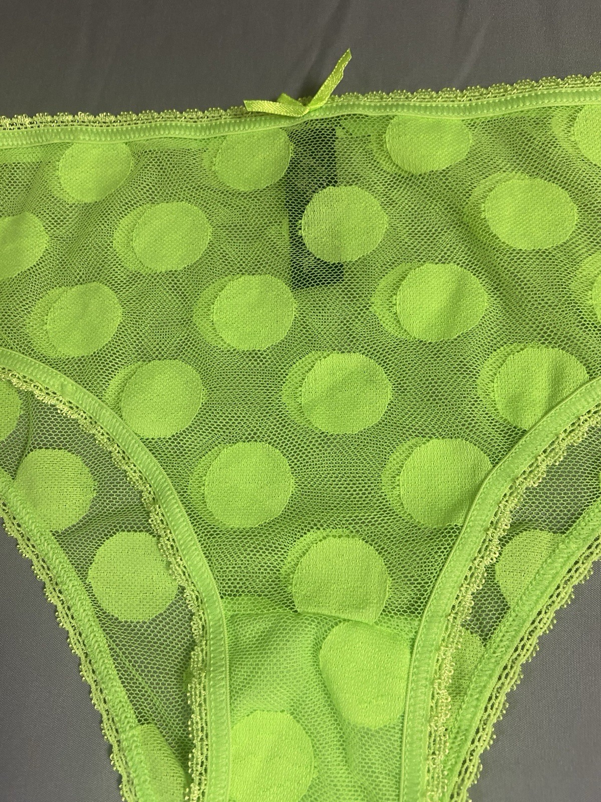 Smart & Sexy Underwear Womens XL/8 Lace Bikini Neon Green Polka Dots NWOT
