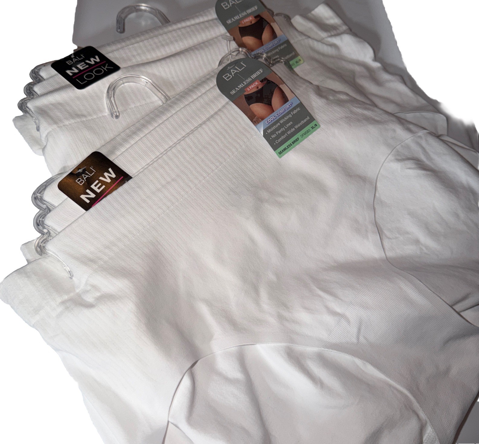BALI DFMSB3 Sz: XL/8 🤍COOL COMFORT (6) SEAMLESS BRIEFS White-92%Nylon8%Spandex