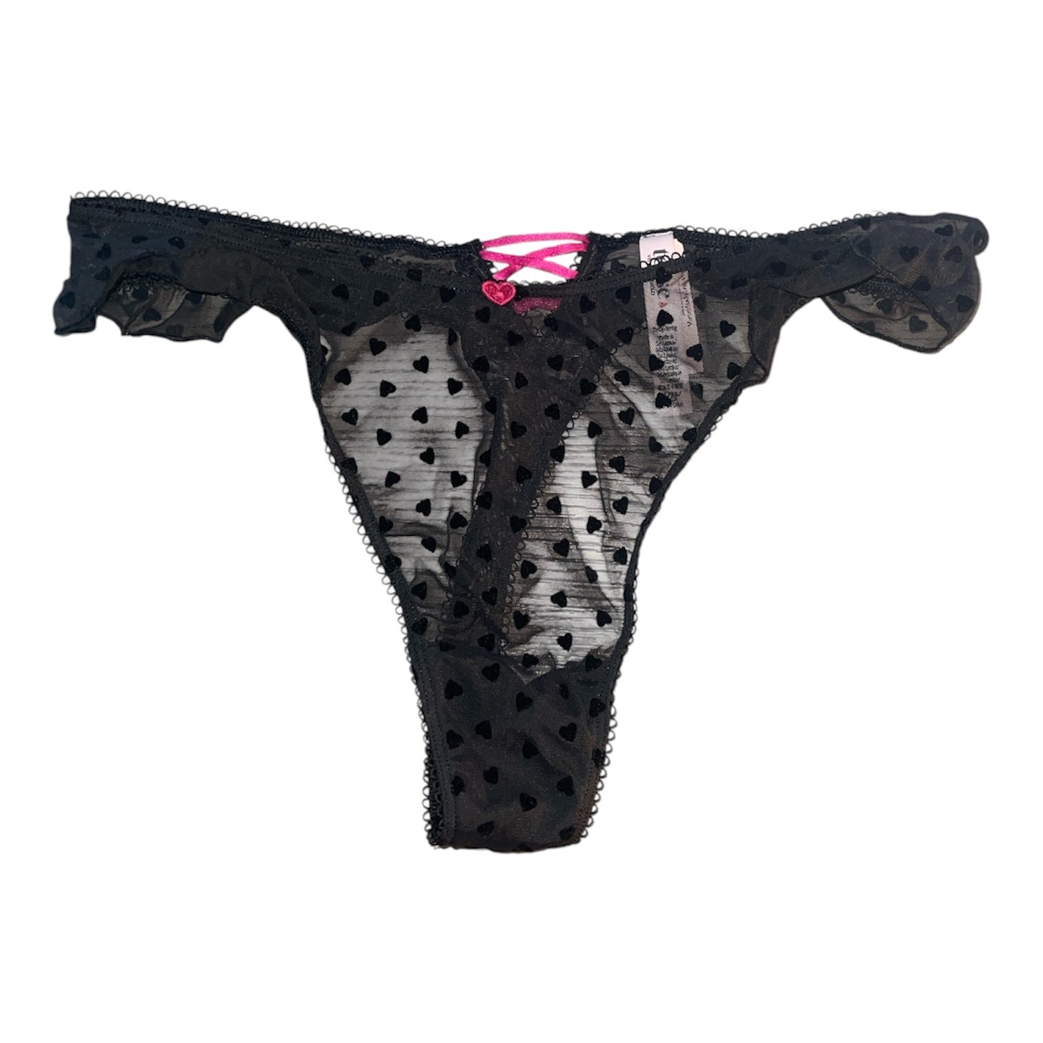Victoria’s Secret TEASE Mesh Hearts Thong Panty color BLACK Size XLARGE