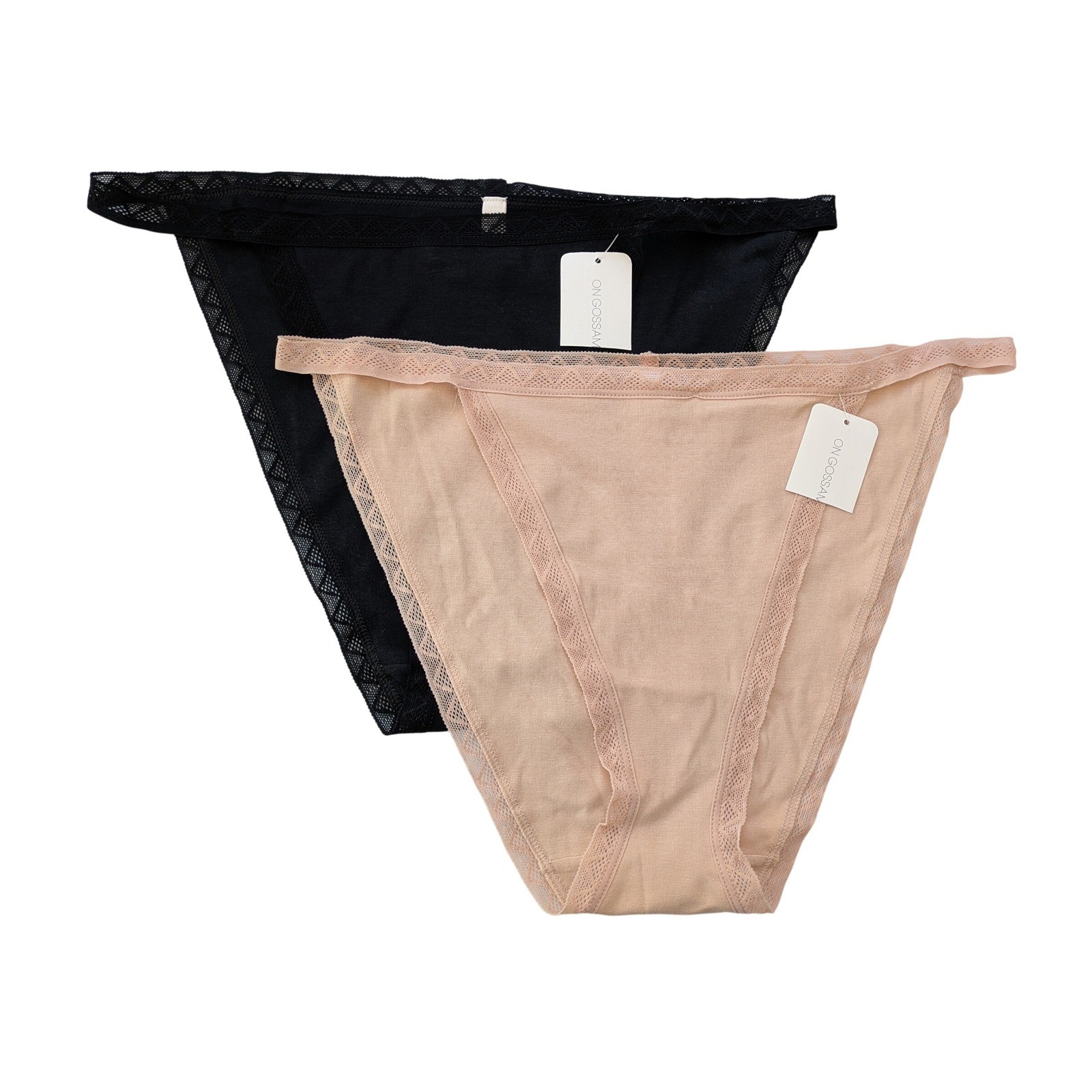 ON GOSSAMER G1365 Cabana Cotton String Bikini 2 Pair X-Large Black Beige NWT