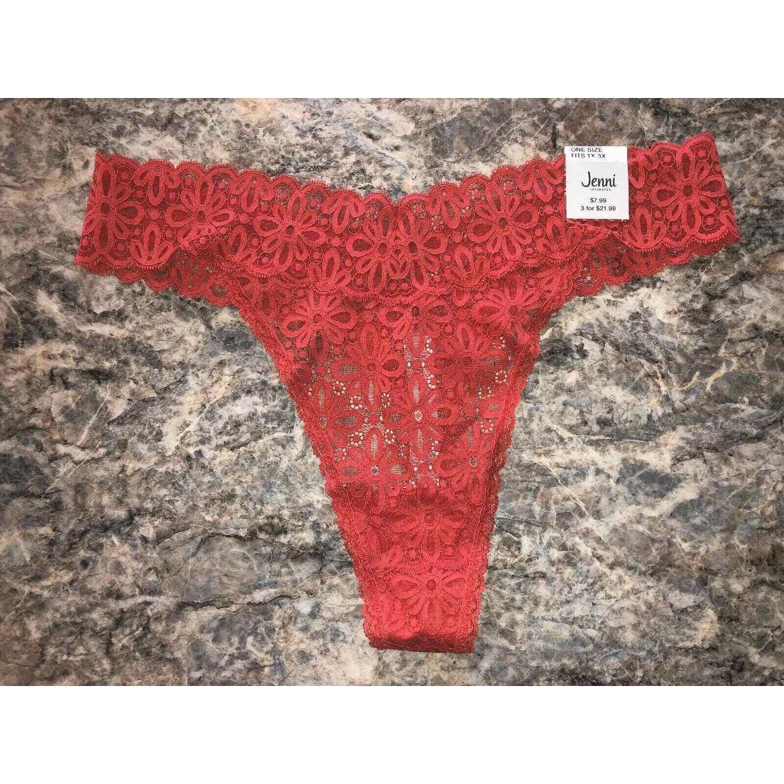 Jenni Plus Size One Size Lace Thong Underwear Fits Sizes 1X-3X Cayenne