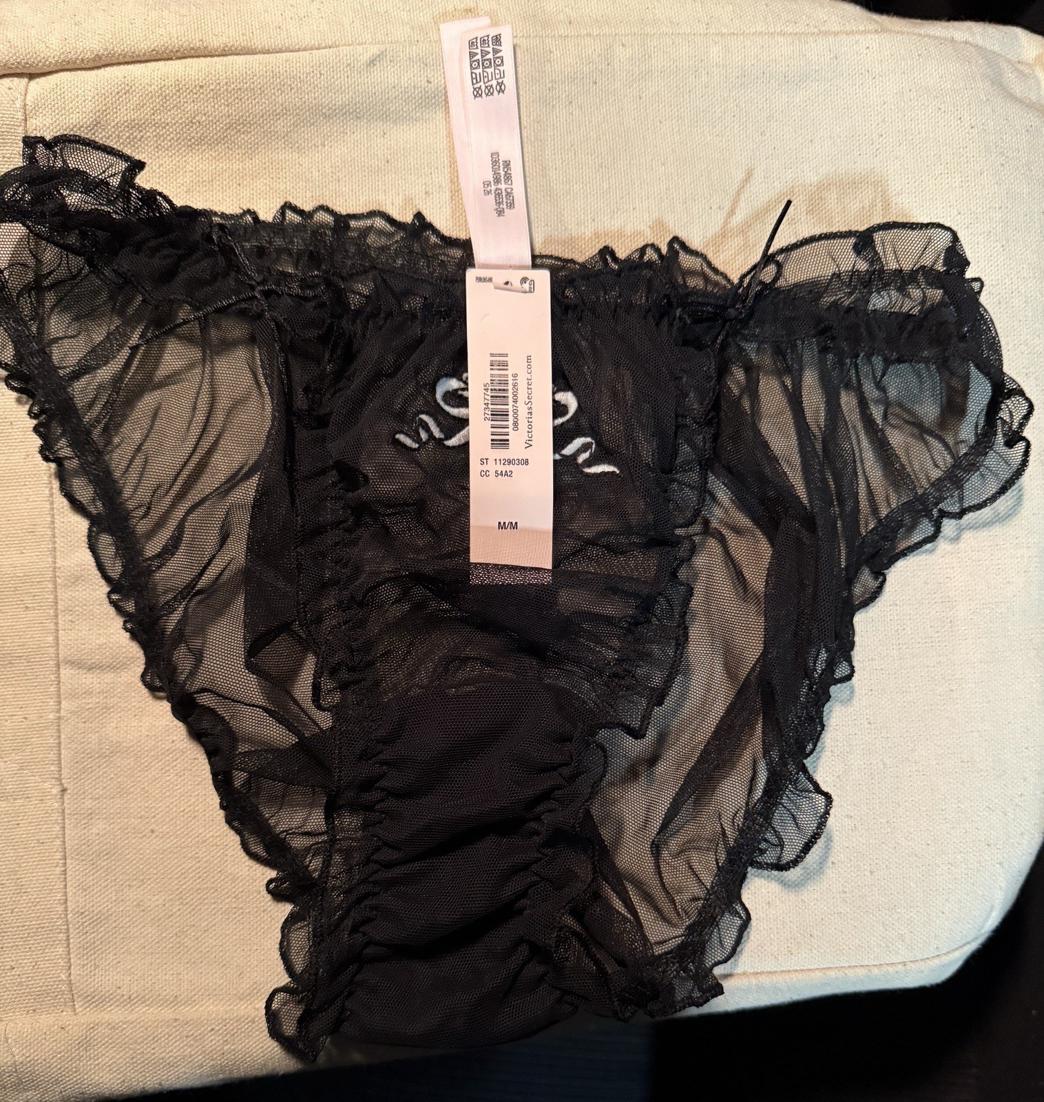 Victoria’s Secret Black Sheer Mesh Ruffle Bikini Panties Women’s Size M