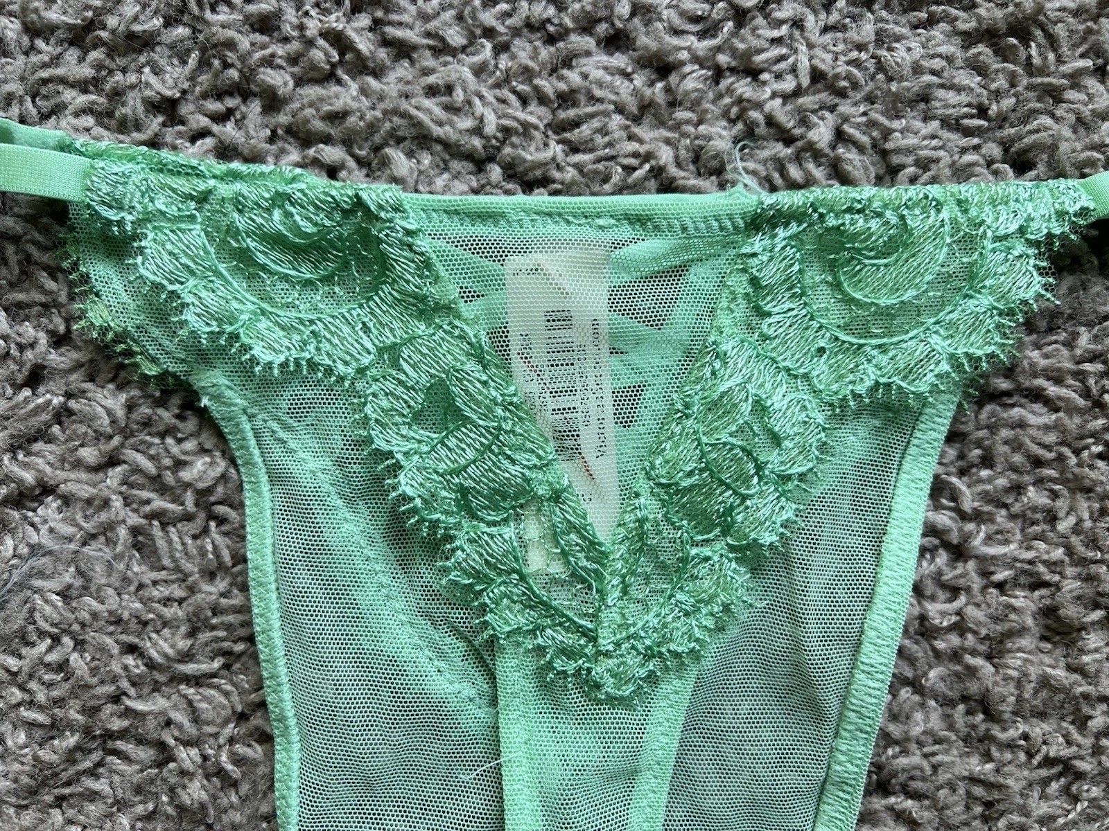 NWT Victoria’s Secret Dream Angels Floral Lace Mesh Thong Panty Green Size XL