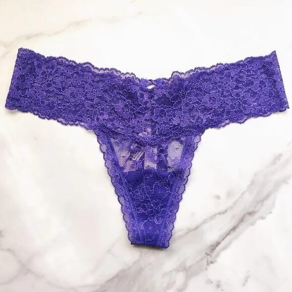 Victoria’s Secret The Lacie Posey Lace Lace-Up Thong Panty Purple Shock SZ XL