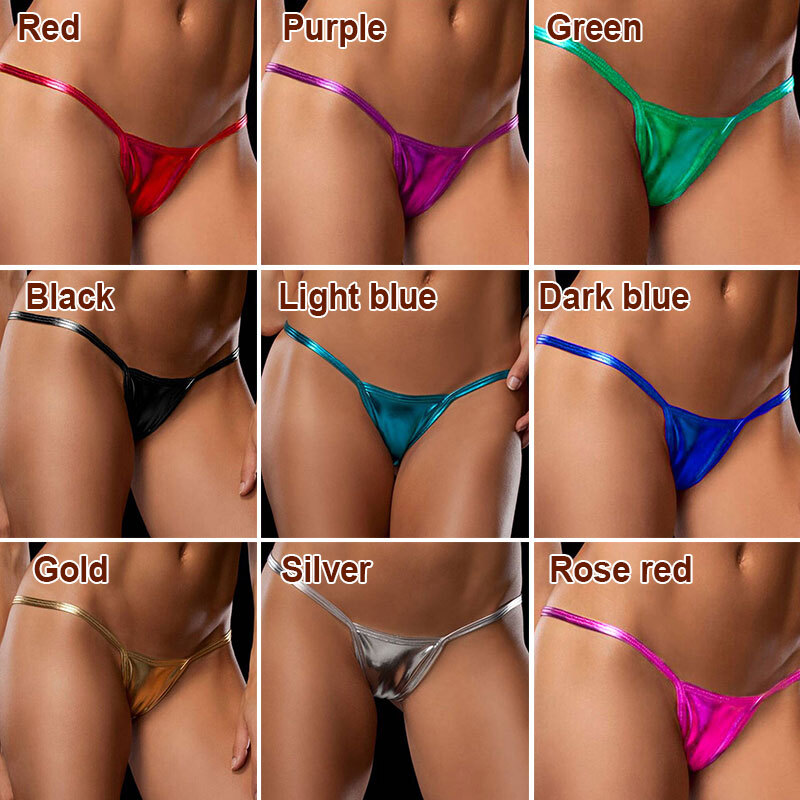 Women Sexy PU Leather Panties Shiny Metallic PVC Latex Thongs Briefs G-string