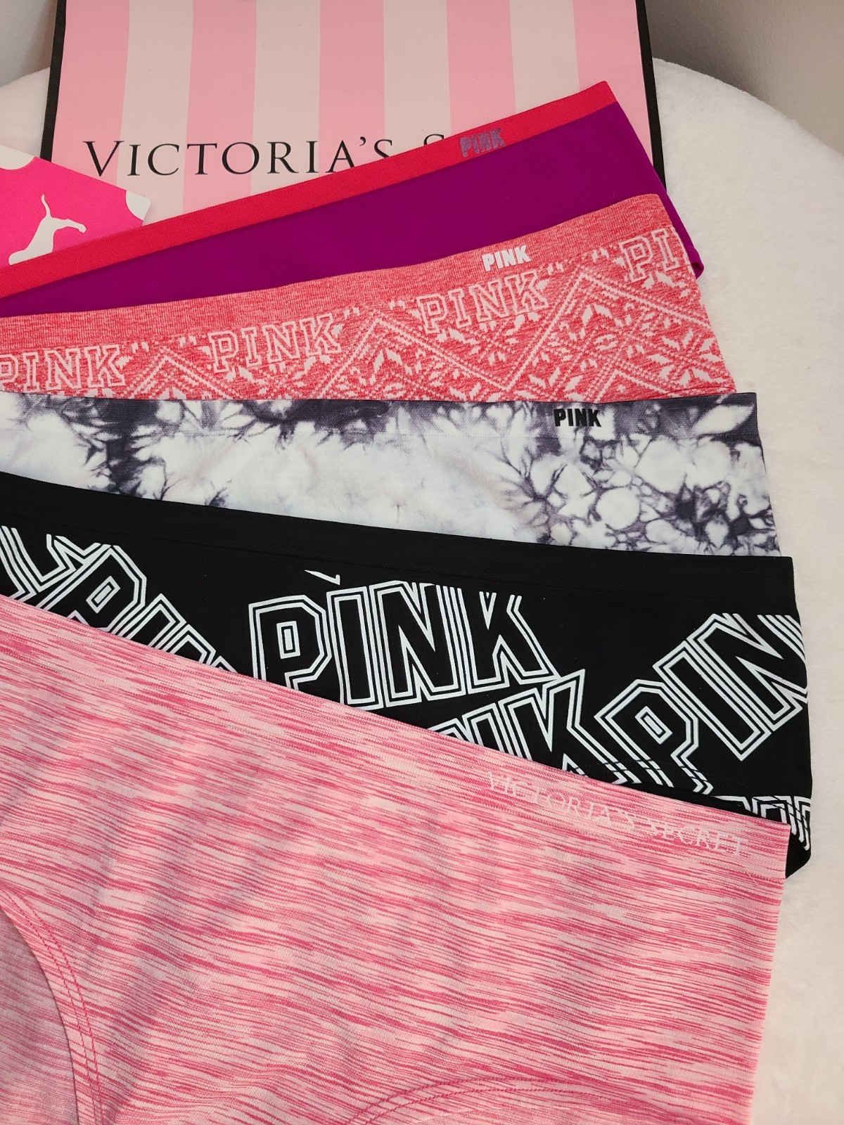 VS PINK 5pk Seamless Stretch Nylon Yoga Hipster Panties Size Lg Multicolor